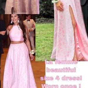 Pink two piece floral La Femme prom dress!!